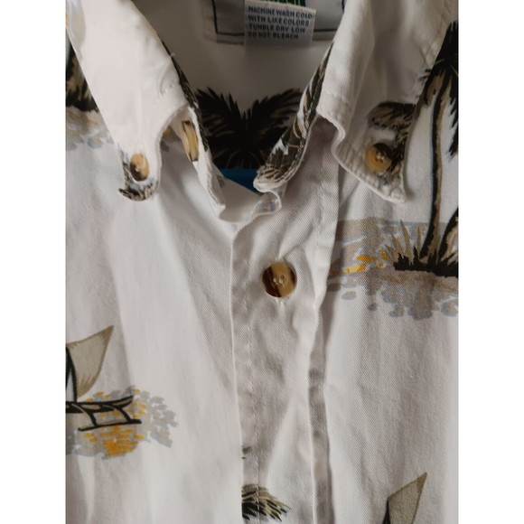 Michael Austin Mens Hawaiian Shirt XL Cotton Short Sleeve Pam Trees Cream - Picture 2 of 15